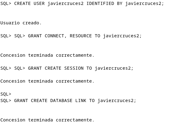 Creación de usuario en Oracle2