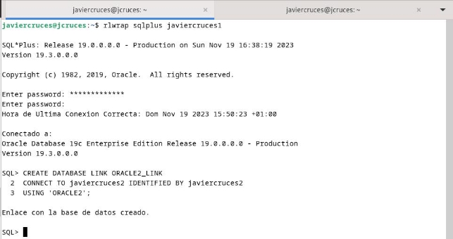 Creación del enlace ORACLE1 a ORACLE2