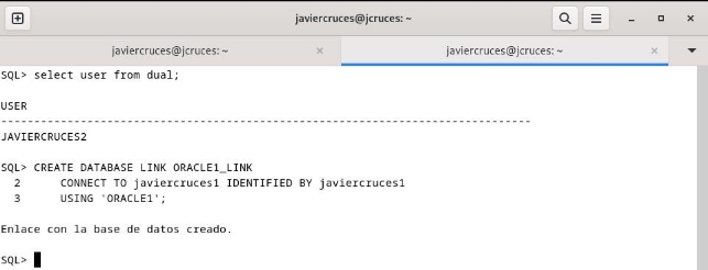 Creación del enlace ORACLE2 a ORACLE1