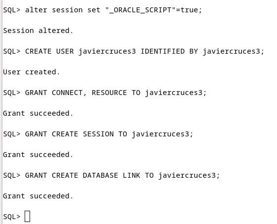 Creación de usuario y base de datos en Oracle